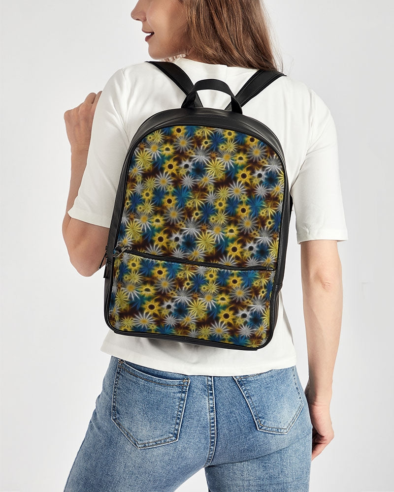 Blue and Yellow Glowing Daisies Classic Faux Leather Backpack
