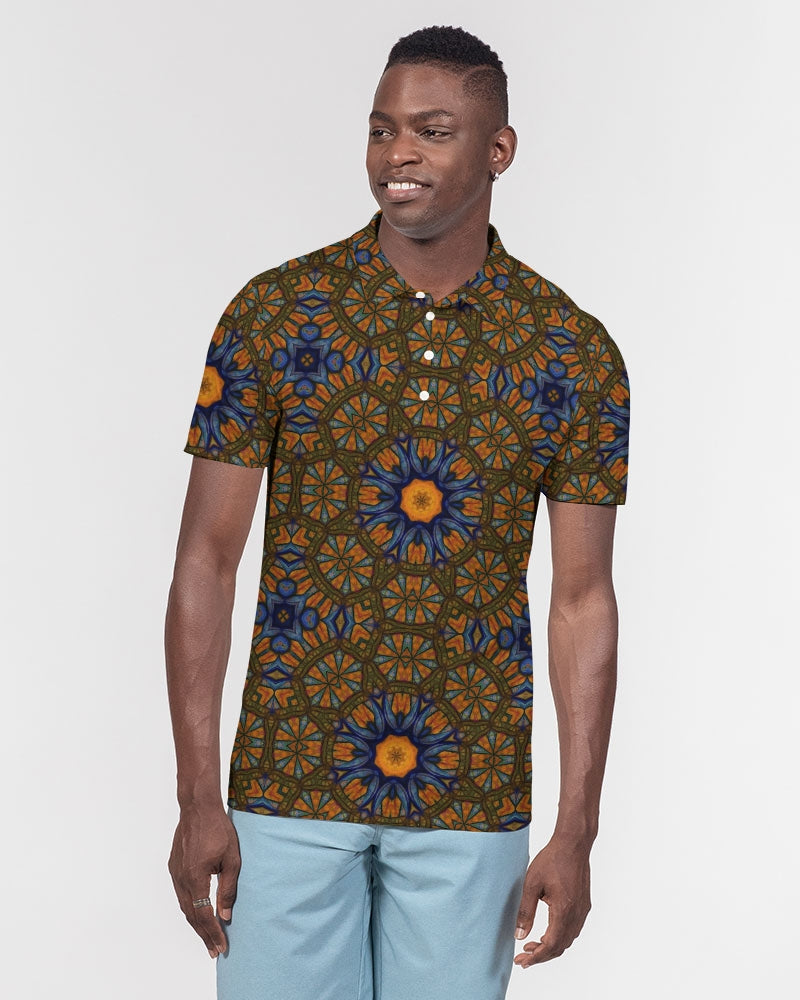 Blue and Yellow Sketch Kaleidoscope Men's All-Over Print Slim Fit Short Sleeve Polo