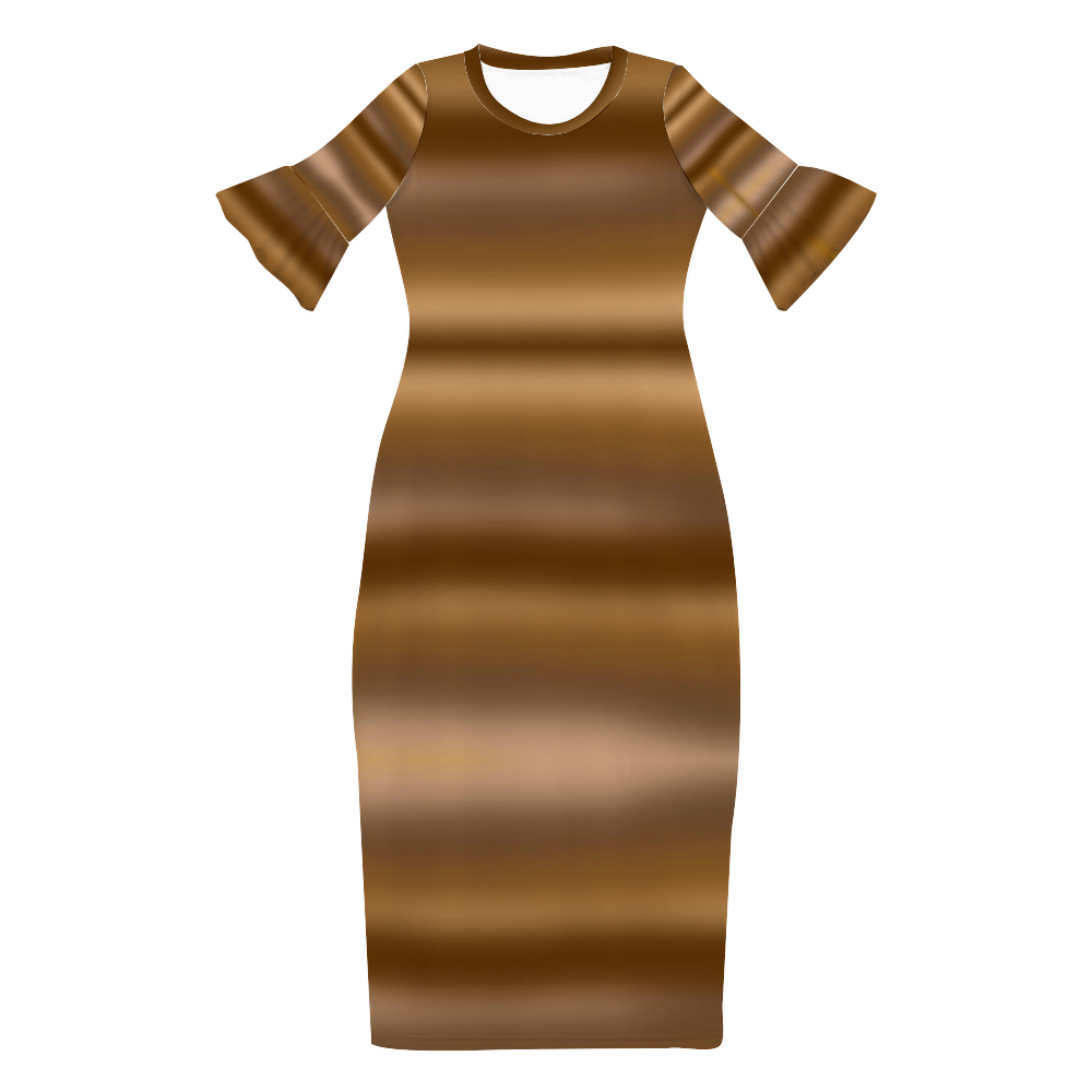 Coffee Gradient Custom Lotus Leaf Short Sleeve Long Dress Women's Summer Fashion Dress