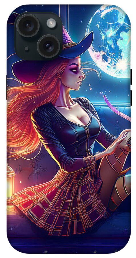 Enchanting Witch in Moonlit Room - Phone Case