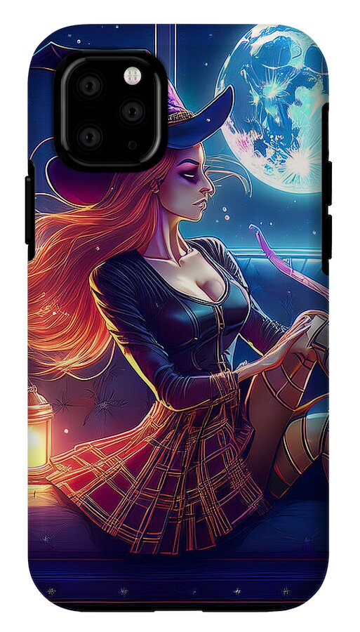 Enchanting Witch in Moonlit Room - Phone Case