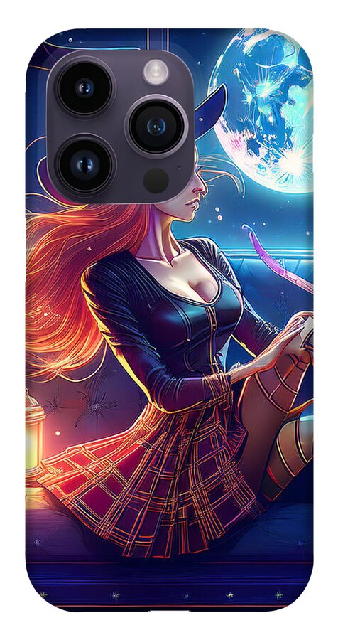 Enchanting Witch in Moonlit Room - Phone Case
