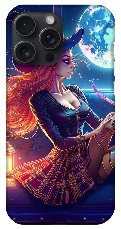 Enchanting Witch in Moonlit Room - Phone Case