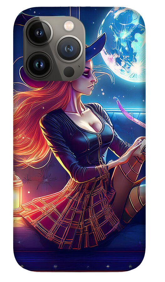 Enchanting Witch in Moonlit Room - Phone Case