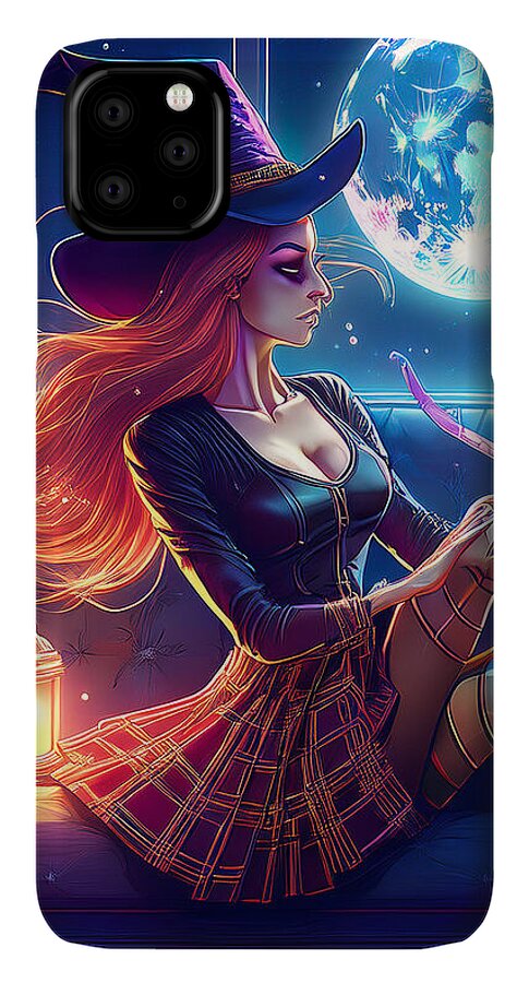 Enchanting Witch in Moonlit Room - Phone Case