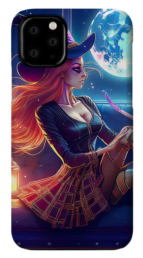 Enchanting Witch in Moonlit Room - Phone Case