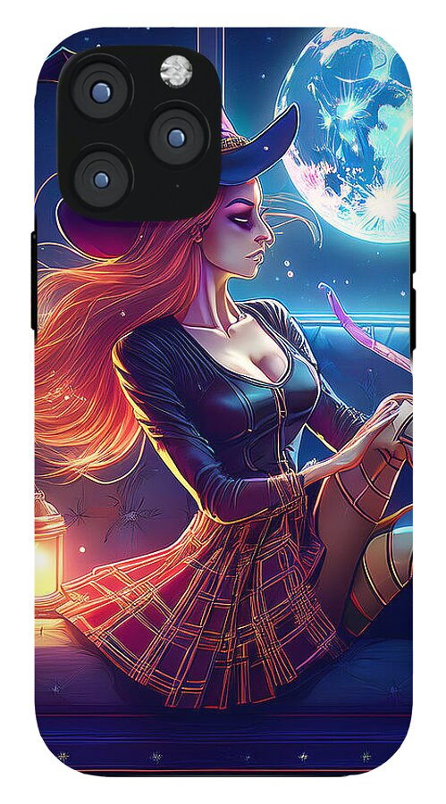 Enchanting Witch in Moonlit Room - Phone Case