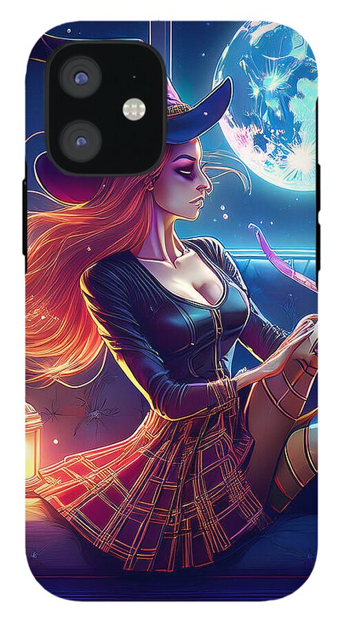Enchanting Witch in Moonlit Room - Phone Case