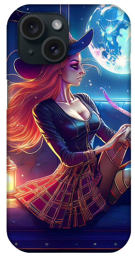 Enchanting Witch in Moonlit Room - Phone Case