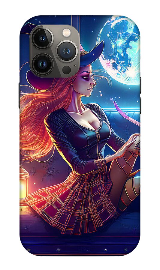 Enchanting Witch in Moonlit Room - Phone Case