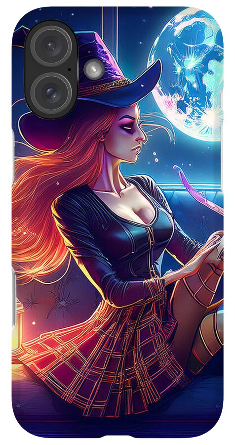 Enchanting Witch in Moonlit Room - Phone Case