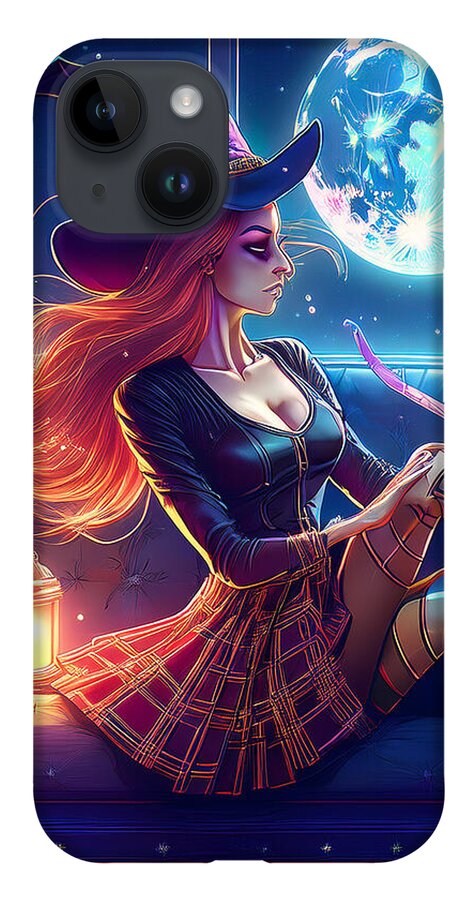 Enchanting Witch in Moonlit Room - Phone Case