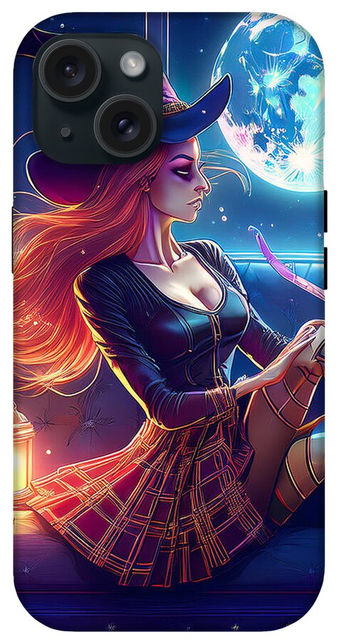 Enchanting Witch in Moonlit Room - Phone Case