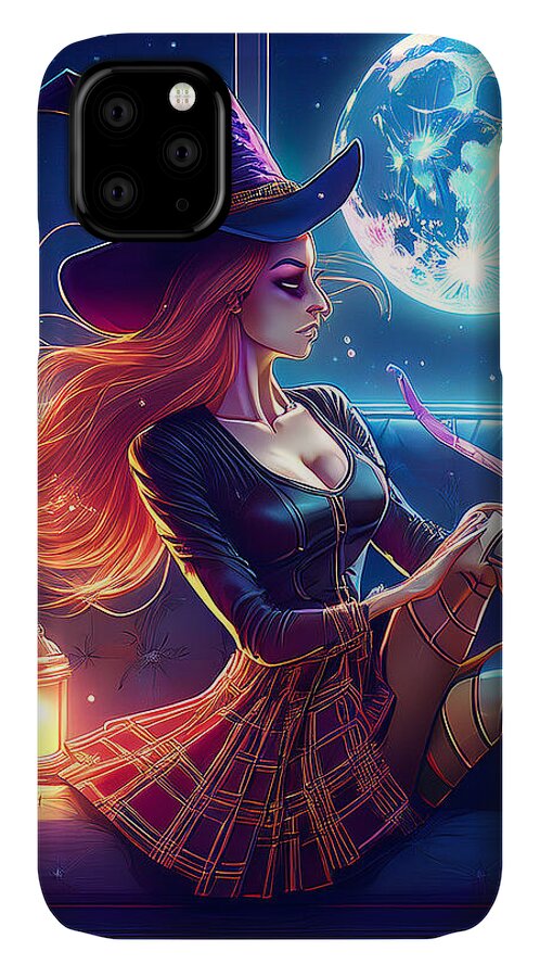 Enchanting Witch in Moonlit Room - Phone Case