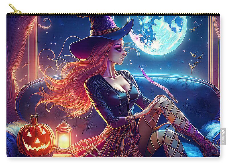 Enchanting Witch in Moonlit Room - Zip Pouch