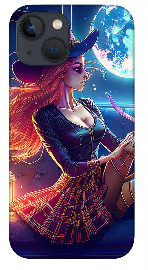 Enchanting Witch in Moonlit Room - Phone Case