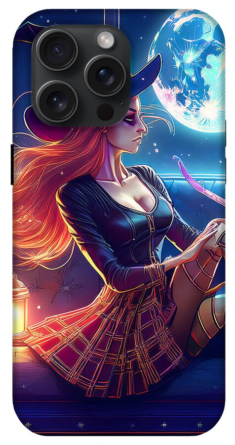 Enchanting Witch in Moonlit Room - Phone Case