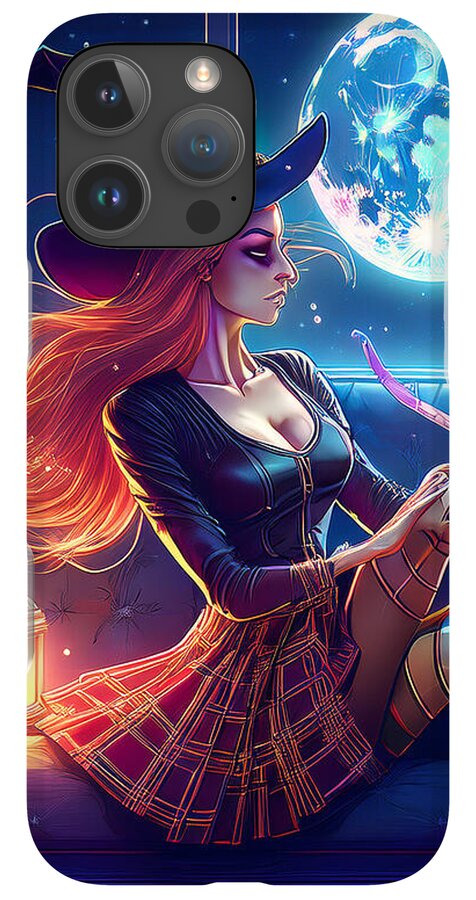 Enchanting Witch in Moonlit Room - Phone Case