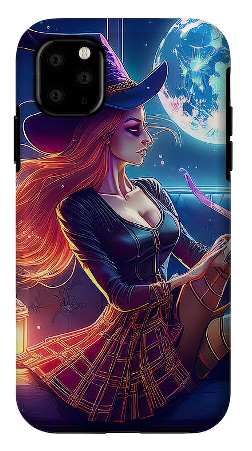 Enchanting Witch in Moonlit Room - Phone Case