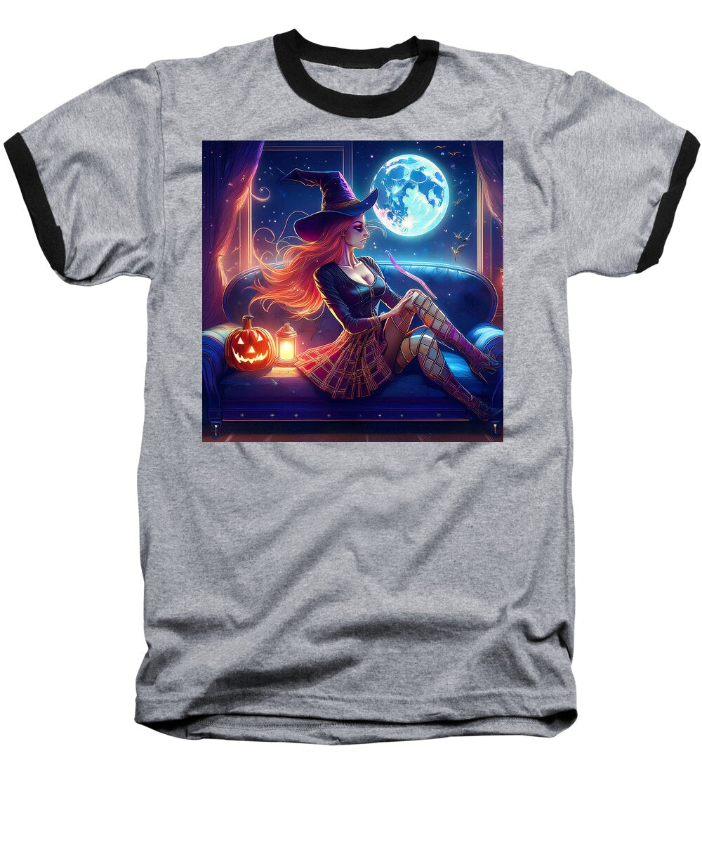 Enchanting Witch in Moonlit Room - Baseball T-Shirt