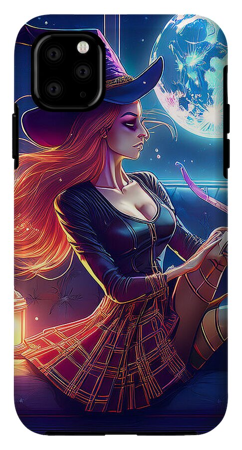 Enchanting Witch in Moonlit Room - Phone Case