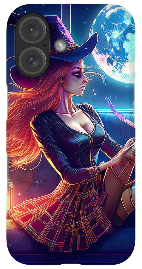 Enchanting Witch in Moonlit Room - Phone Case