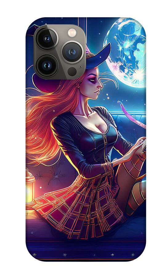Enchanting Witch in Moonlit Room - Phone Case