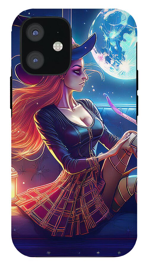 Enchanting Witch in Moonlit Room - Phone Case