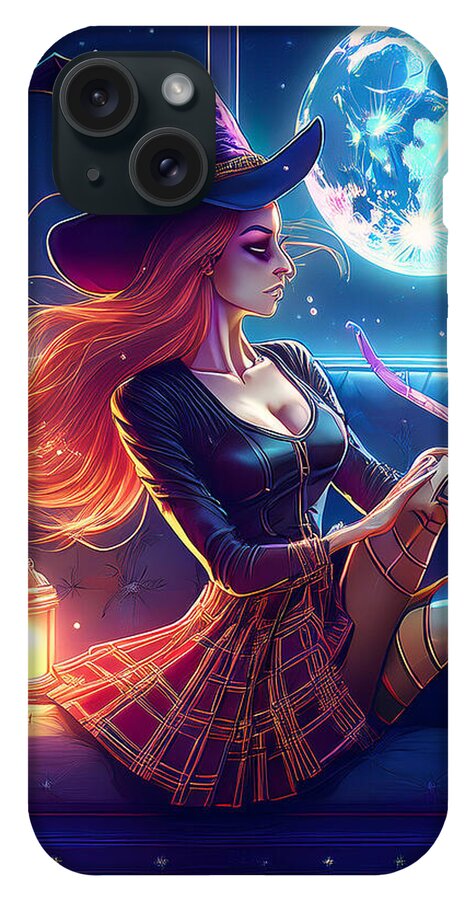Enchanting Witch in Moonlit Room - Phone Case