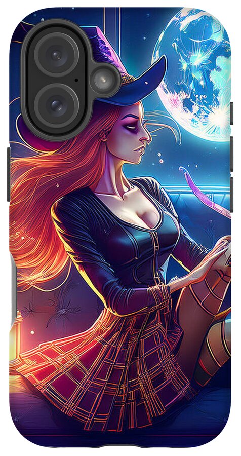 Enchanting Witch in Moonlit Room - Phone Case