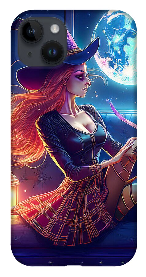 Enchanting Witch in Moonlit Room - Phone Case