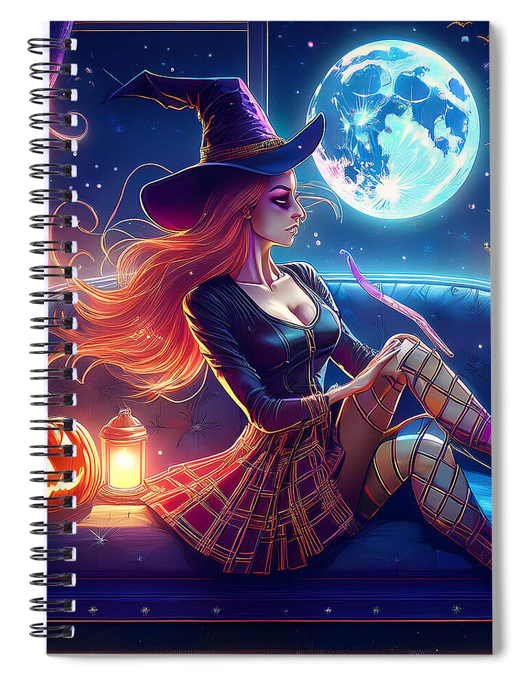 Enchanting Witch in Moonlit Room - Spiral Notebook
