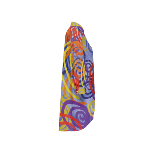 Colorful Spirals Women's High-Low Long-Sleeve Hem Shirt-Wrinkle-Free Silky-like Elegance