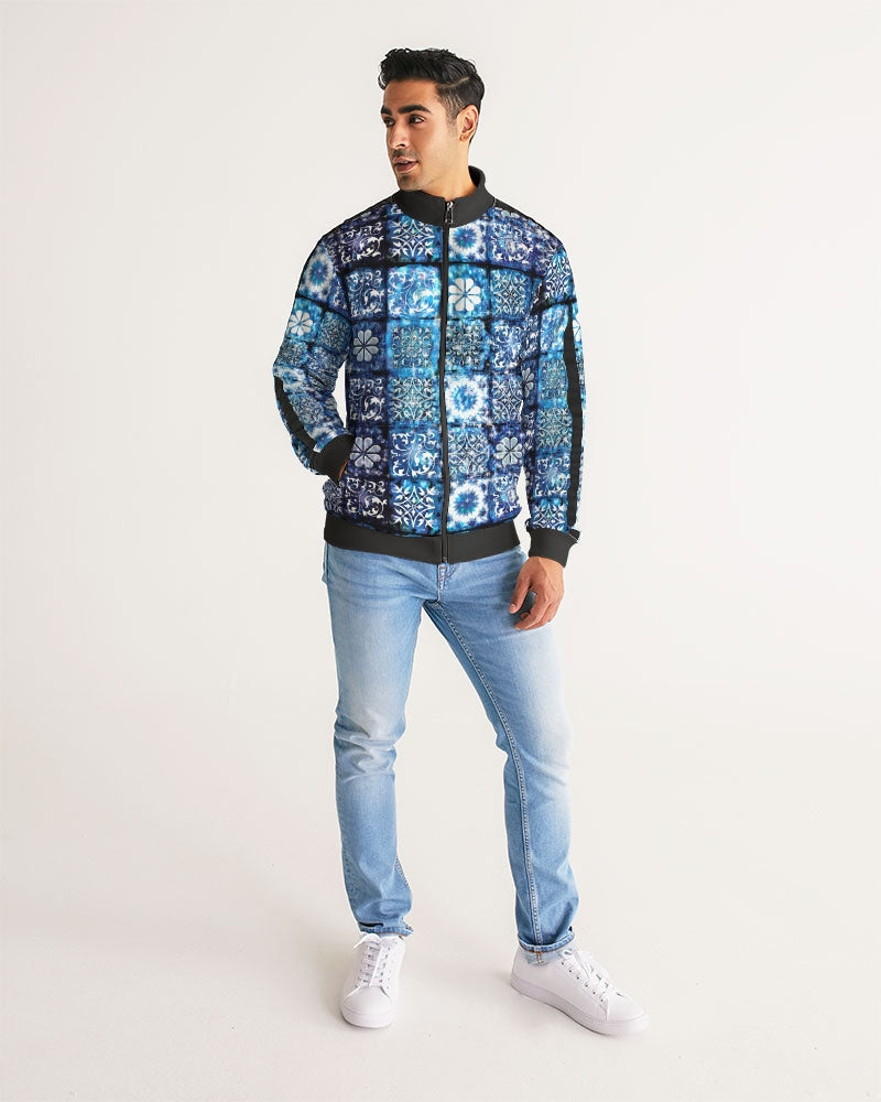 Blue Ice Crystals Motif Men's All-Over Print Stripe Sleeve Track Jacket