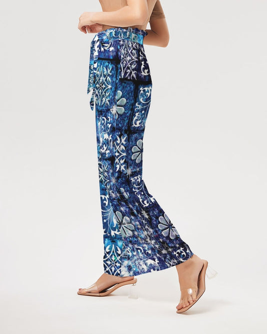 Blue Ice Crystals Motif Women's All-Over Print High-Rise Wide Leg Pants
