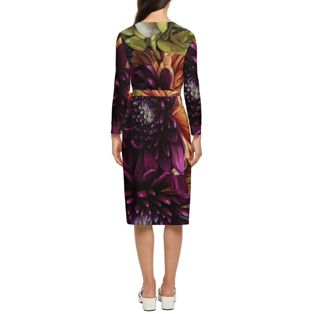 October Flowers 9 Women's ¾ Sleeve Wrap Dress-Heavy Knit