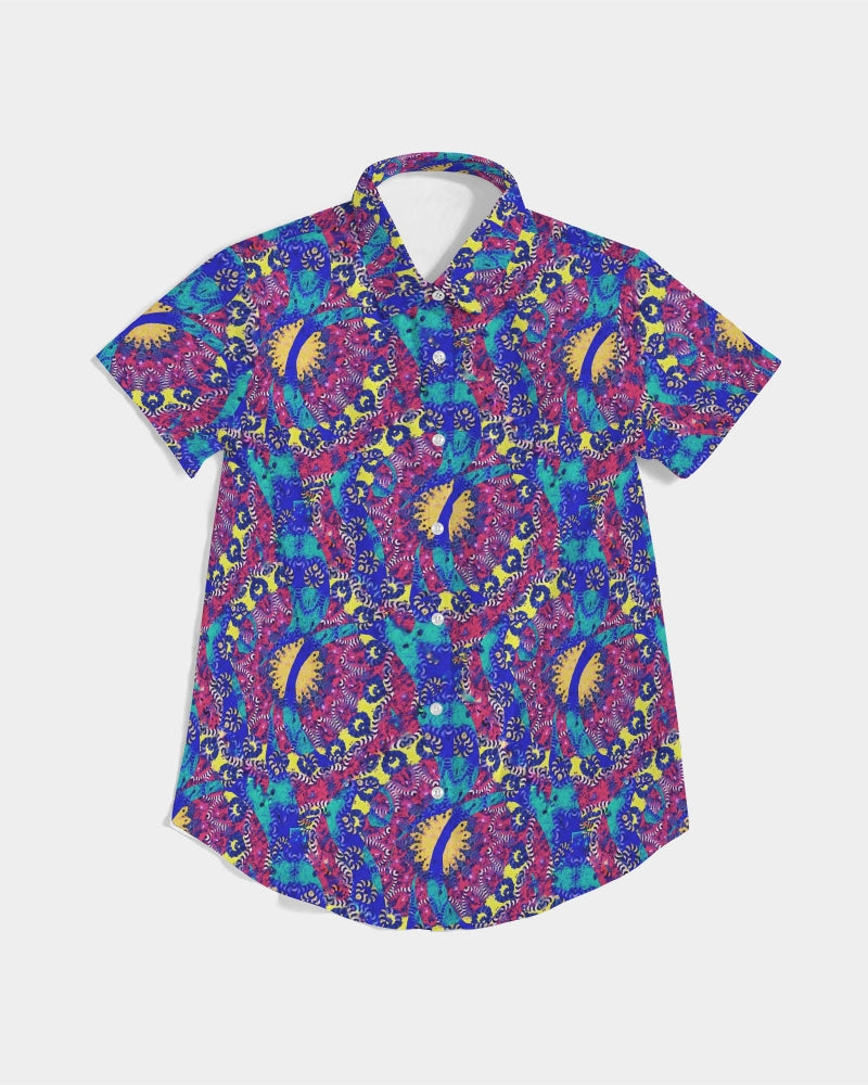 Caribbean Grafitti Women's All-Over Print Short Sleeve Button Up