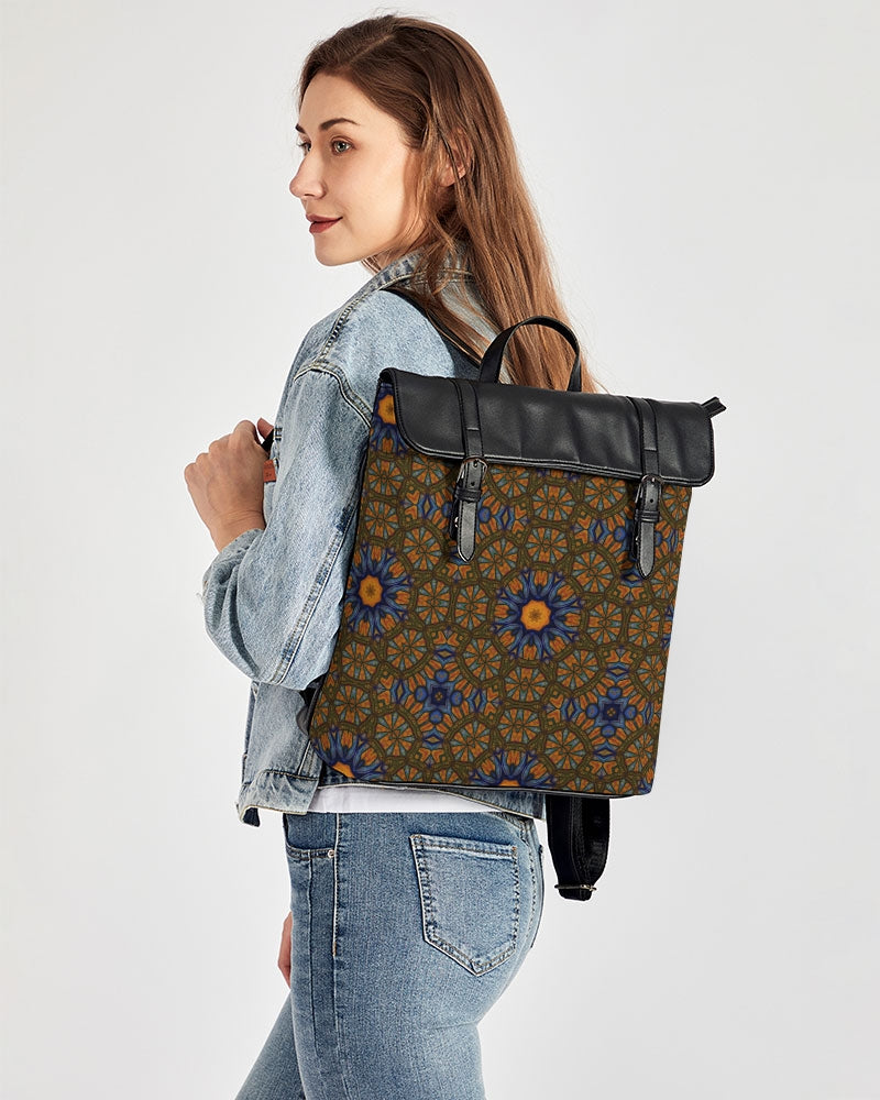 Blue and Yellow Sketch Kaleidoscope Casual Flap Backpack
