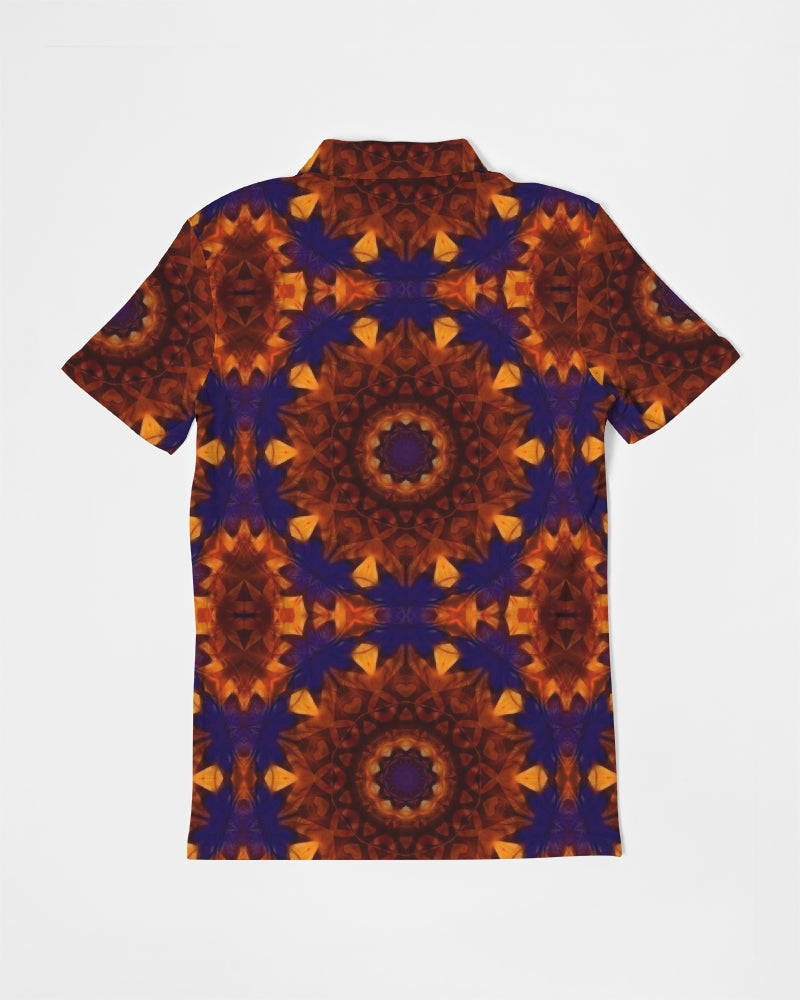 Blue Orange Red Kaleidoscope Men's All-Over Print Slim Fit Short Sleeve Polo