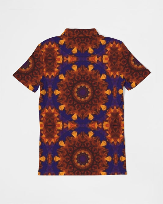 Blue Orange Red Kaleidoscope Men's All-Over Print Slim Fit Short Sleeve Polo