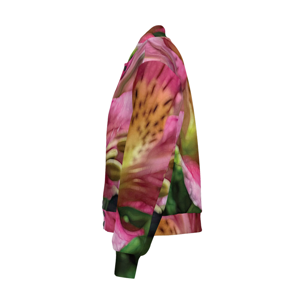 October Flowers 3 Women's Double Layered Bomber Sports Jacket-Techno Scuba Knit