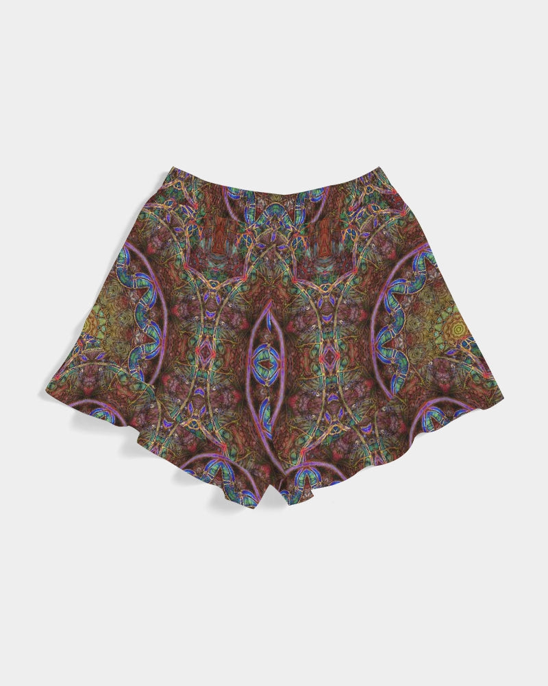 Blue Pink Windy Kaleidoscope Women's All-Over Print Ruffle Shorts