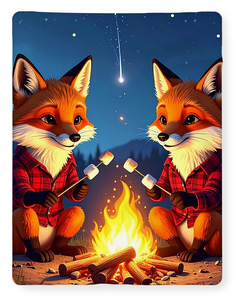 Foxes Toasting Marshmallows Under the Stars - Blanket