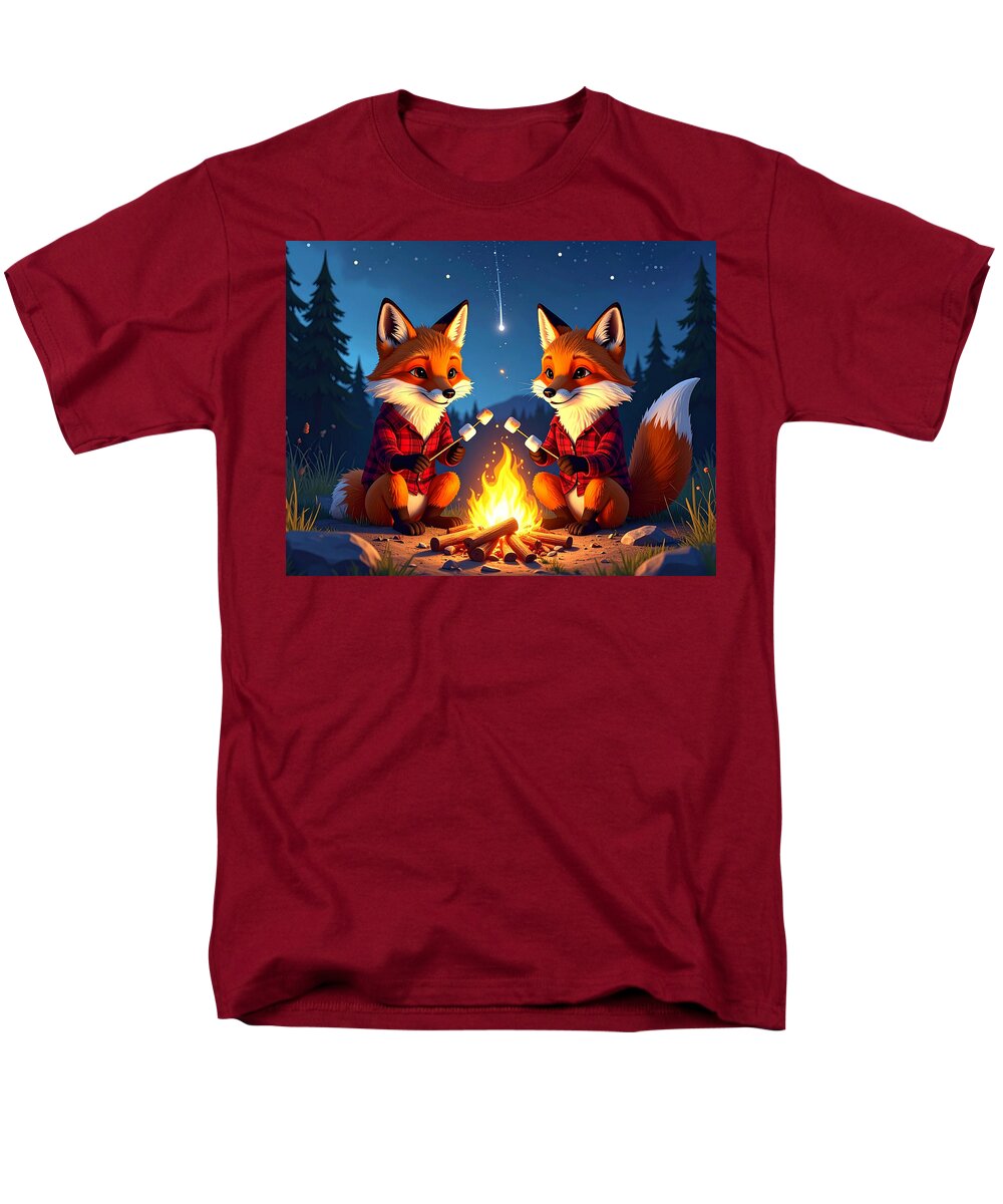 Foxes Toasting Marshmallows Under the Stars - Men's T-Shirt (Regular Fit)