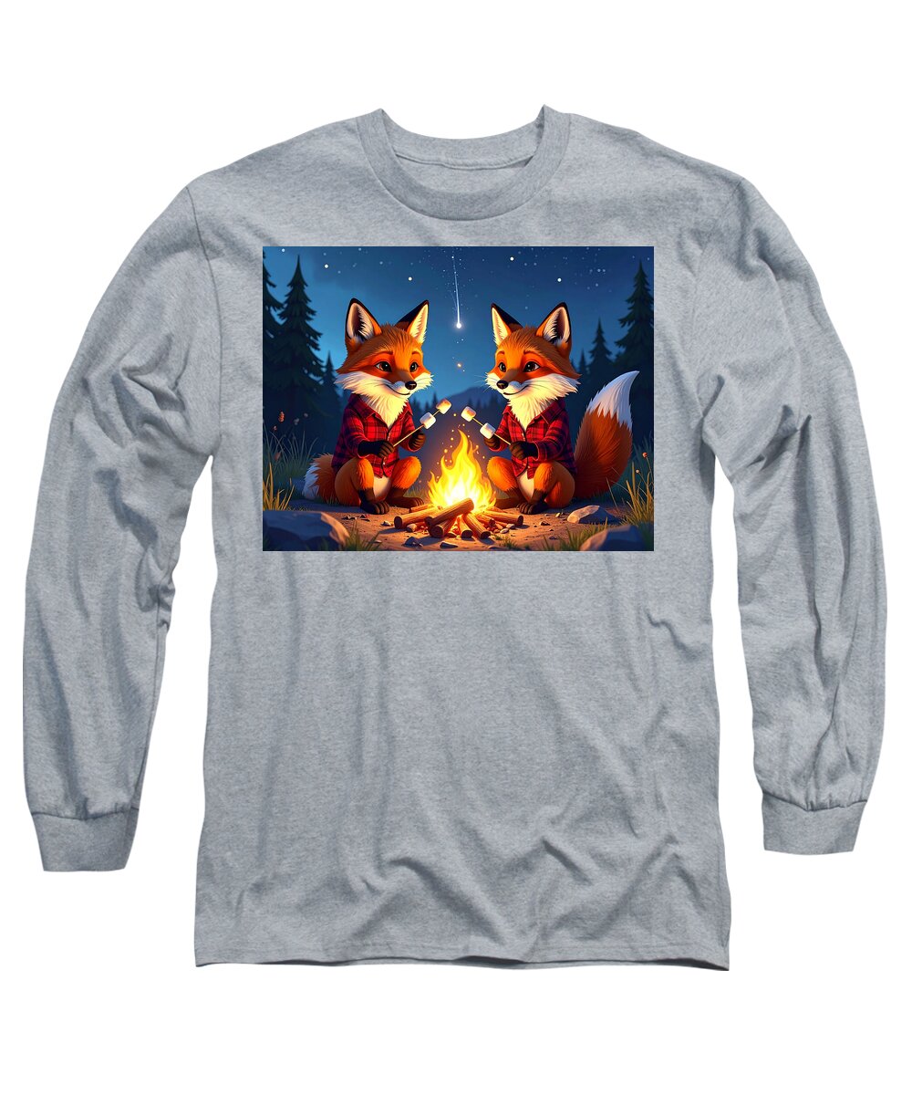 Foxes Toasting Marshmallows Under the Stars - Long Sleeve T-Shirt