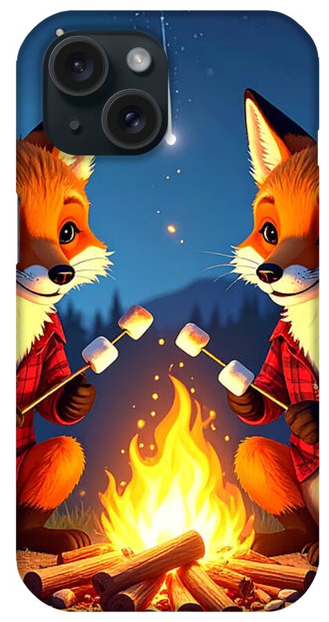 Foxes Toasting Marshmallows Under the Stars - Phone Case