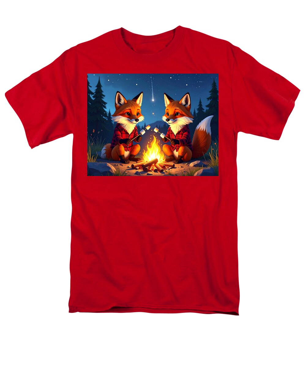 Foxes Toasting Marshmallows Under the Stars - Men's T-Shirt (Regular Fit)
