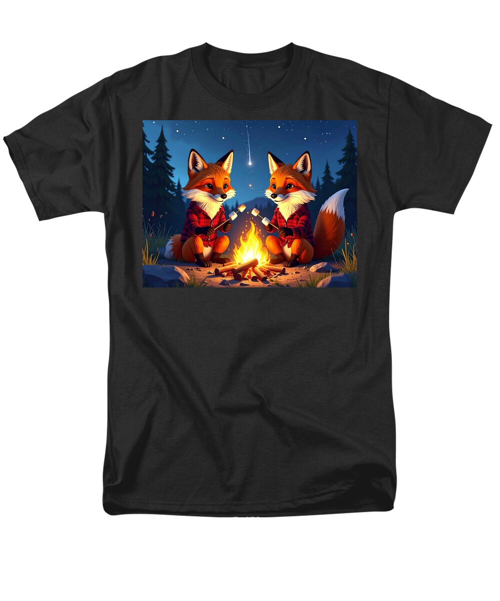 Foxes Toasting Marshmallows Under the Stars - Men's T-Shirt (Regular Fit)