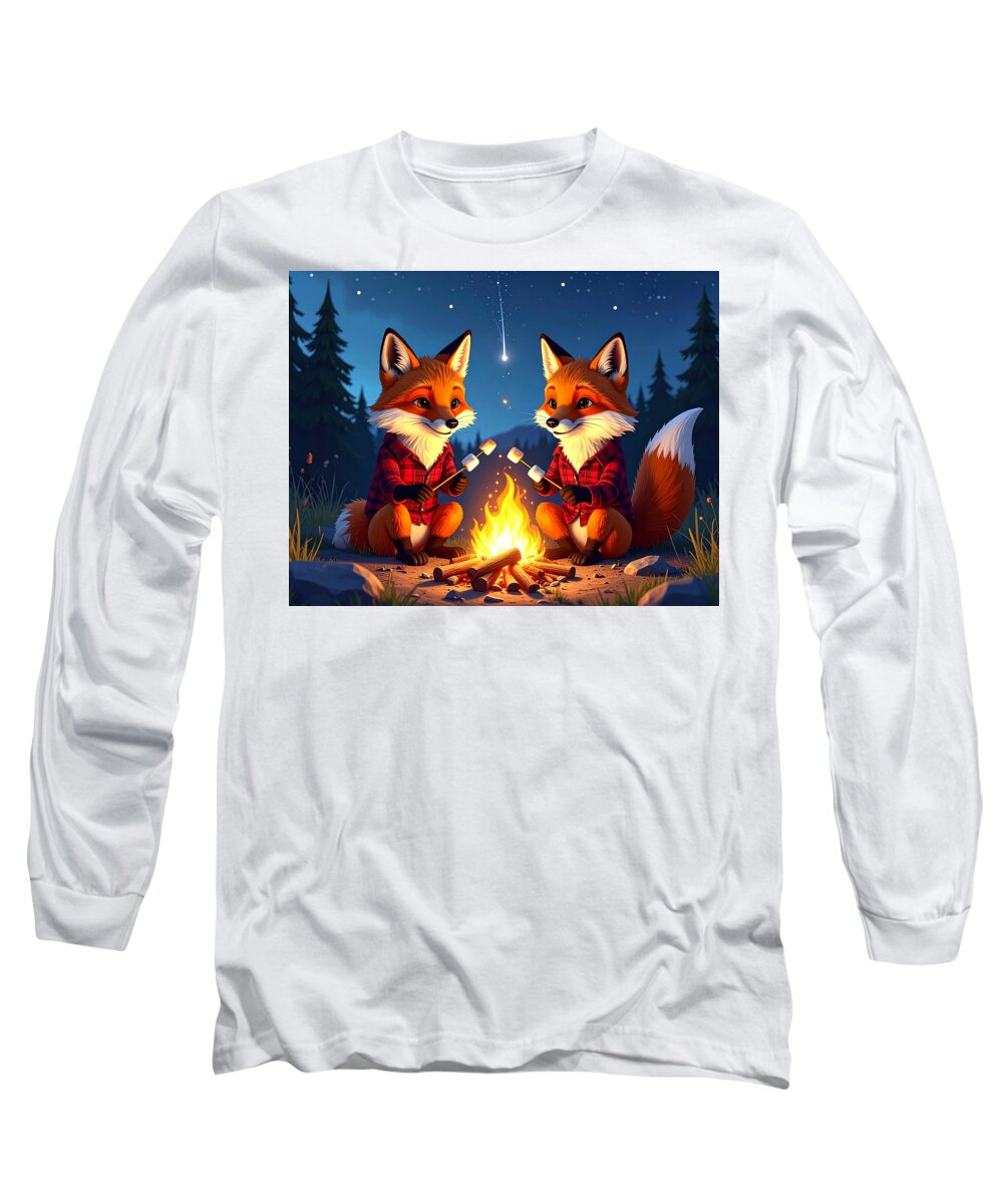 Foxes Toasting Marshmallows Under the Stars - Long Sleeve T-Shirt