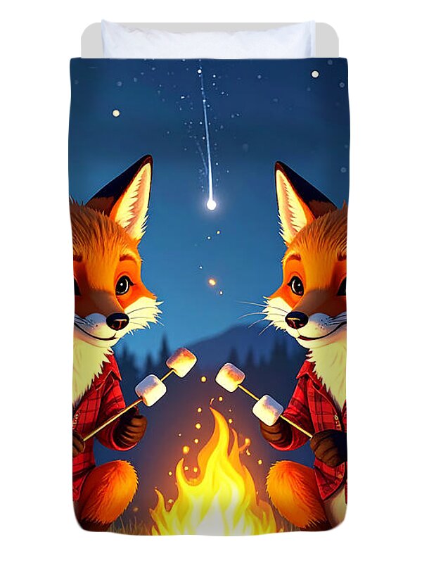 Foxes Toasting Marshmallows Under the Stars - Duvet Cover